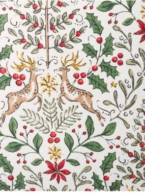 Deck the Halls Holiday Reindeer & Holly White, Green, Red Tablecloth NEW 60x144